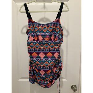 Sweet Escape Women’s 1 Piece Geometric Colorful Print Rouching & Adj. Strap 16W